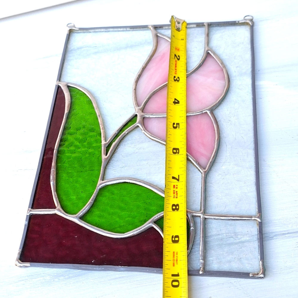Vintage Stained Glass Window SunCatcher Flower Leaf Colorful Art Deco Abstract - Picture 9 of 12